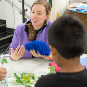 2015: It's a Material World: Katie at Ellwood Elementary School teaching kids about the hydrophobic surfaces on the leaves of a Lotus plant.