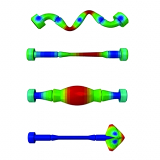 Different resonance modes for a test specimen in the 20 - 200 kHz frequency range